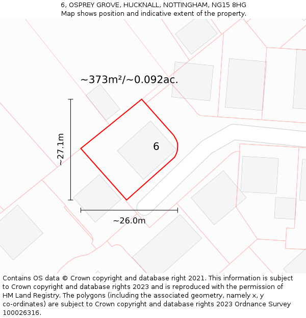 6, OSPREY GROVE, HUCKNALL, NOTTINGHAM, NG15 8HG: Plot and title map