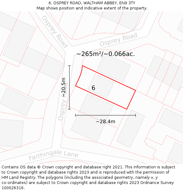 6, OSPREY ROAD, WALTHAM ABBEY, EN9 3TY: Plot and title map