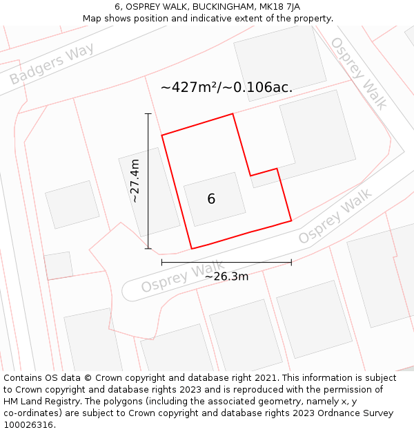 6, OSPREY WALK, BUCKINGHAM, MK18 7JA: Plot and title map