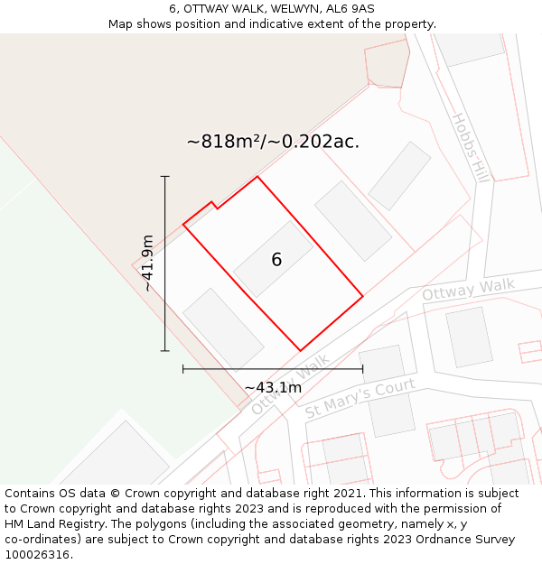 6, OTTWAY WALK, WELWYN, AL6 9AS: Plot and title map