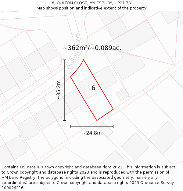 6, OULTON CLOSE, AYLESBURY, HP21 7JY: Plot and title map