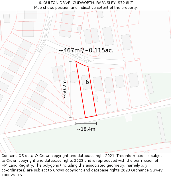 6, OULTON DRIVE, CUDWORTH, BARNSLEY, S72 8LZ: Plot and title map