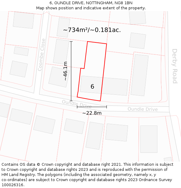 6, OUNDLE DRIVE, NOTTINGHAM, NG8 1BN: Plot and title map