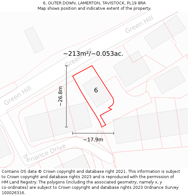 6, OUTER DOWN, LAMERTON, TAVISTOCK, PL19 8RA: Plot and title map
