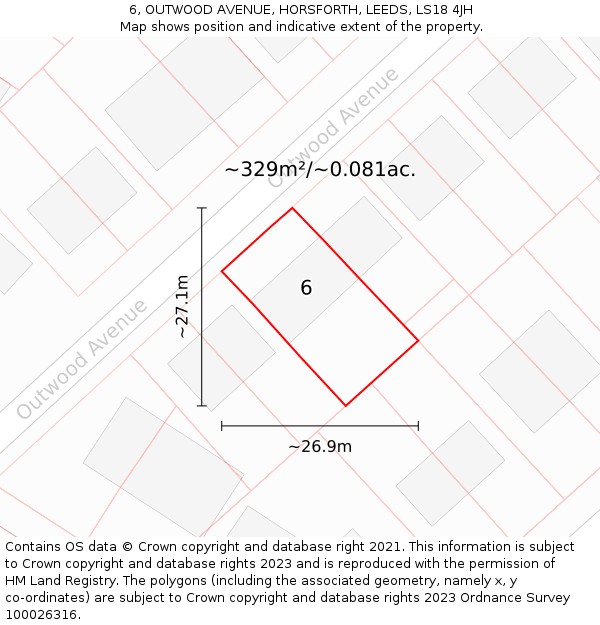 6, OUTWOOD AVENUE, HORSFORTH, LEEDS, LS18 4JH: Plot and title map