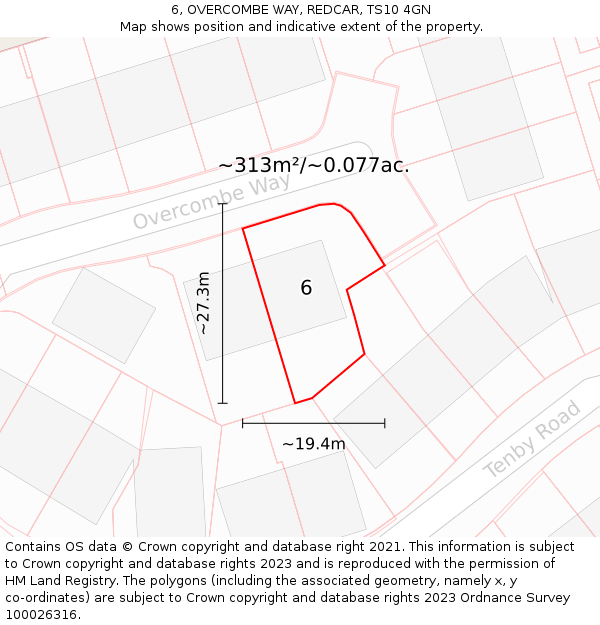 6, OVERCOMBE WAY, REDCAR, TS10 4GN: Plot and title map