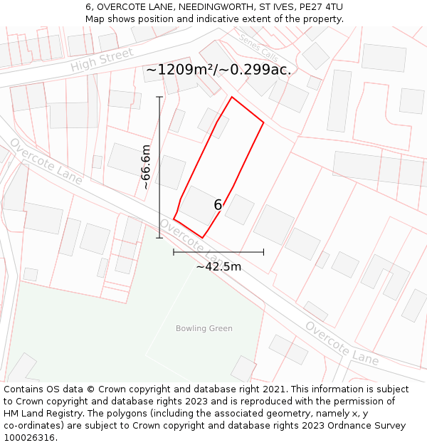 6, OVERCOTE LANE, NEEDINGWORTH, ST IVES, PE27 4TU: Plot and title map