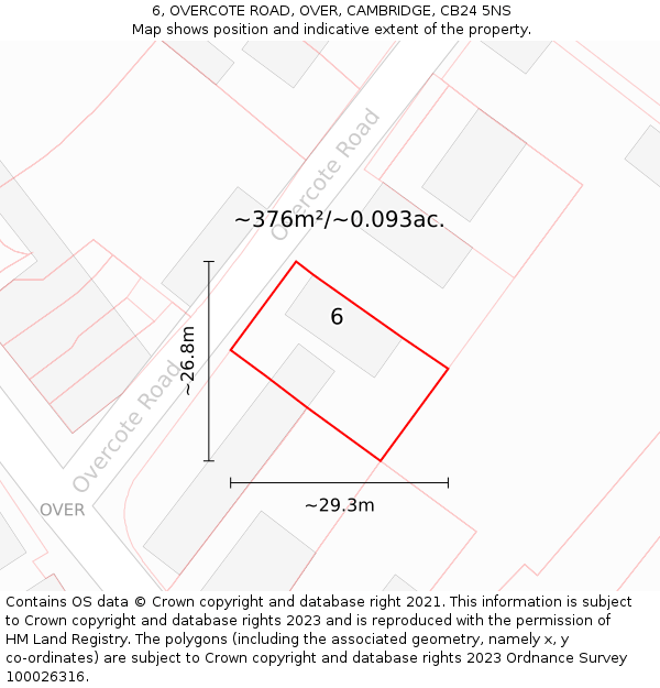 6, OVERCOTE ROAD, OVER, CAMBRIDGE, CB24 5NS: Plot and title map