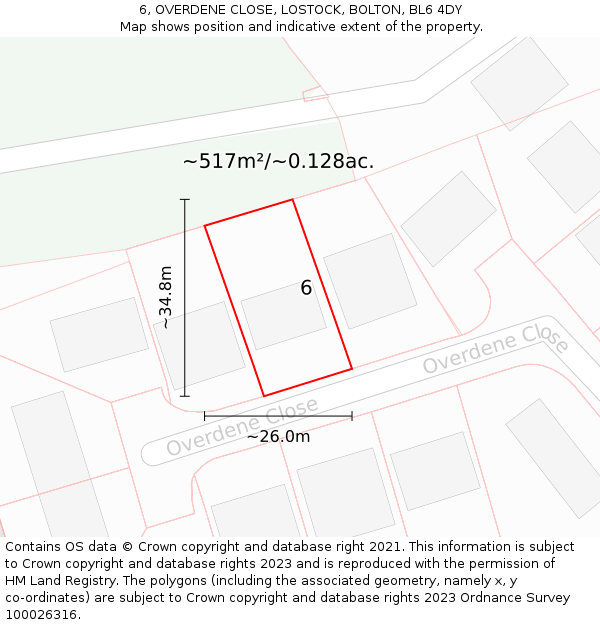 6, OVERDENE CLOSE, LOSTOCK, BOLTON, BL6 4DY: Plot and title map