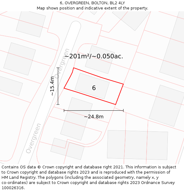 6, OVERGREEN, BOLTON, BL2 4LY: Plot and title map
