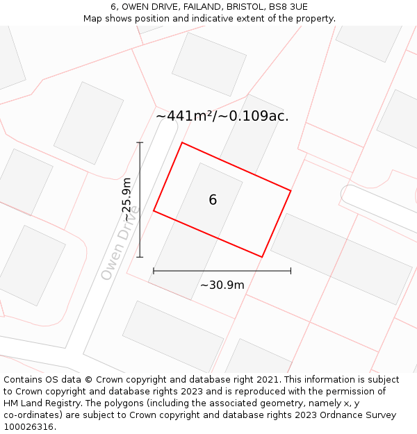 6, OWEN DRIVE, FAILAND, BRISTOL, BS8 3UE: Plot and title map