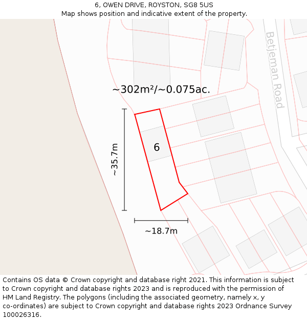 6, OWEN DRIVE, ROYSTON, SG8 5US: Plot and title map