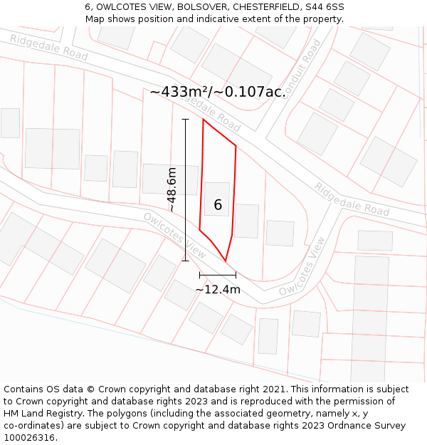 6, OWLCOTES VIEW, BOLSOVER, CHESTERFIELD, S44 6SS: Plot and title map