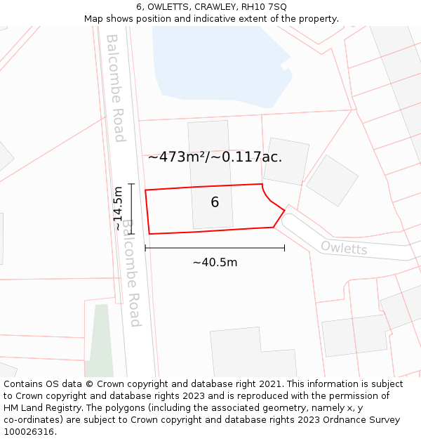 6, OWLETTS, CRAWLEY, RH10 7SQ: Plot and title map