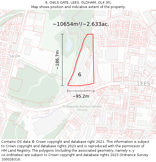 6, OWLS GATE, LEES, OLDHAM, OL4 3FL: Plot and title map