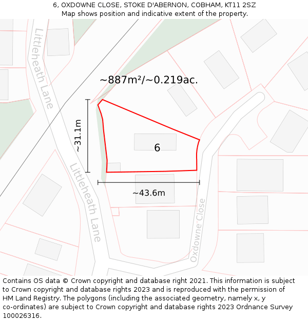 6, OXDOWNE CLOSE, STOKE D'ABERNON, COBHAM, KT11 2SZ: Plot and title map