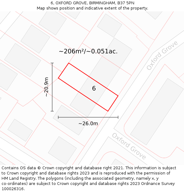 6, OXFORD GROVE, BIRMINGHAM, B37 5PN: Plot and title map