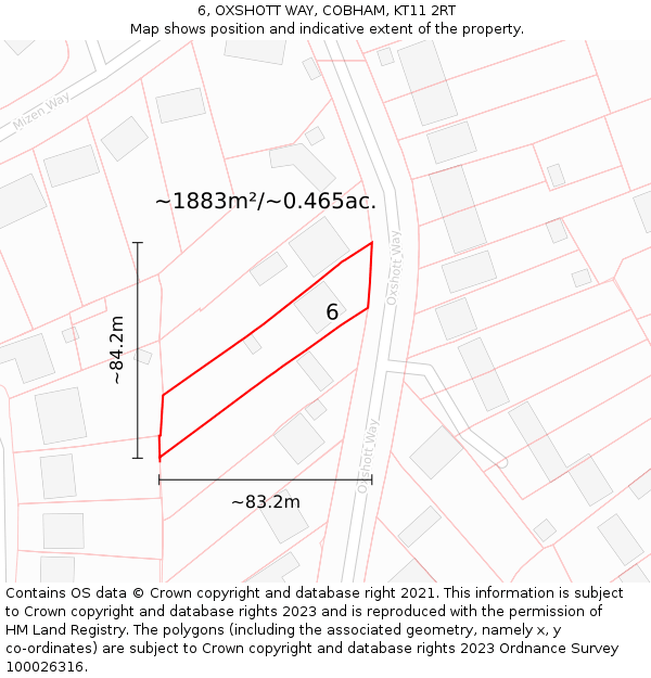 6, OXSHOTT WAY, COBHAM, KT11 2RT: Plot and title map