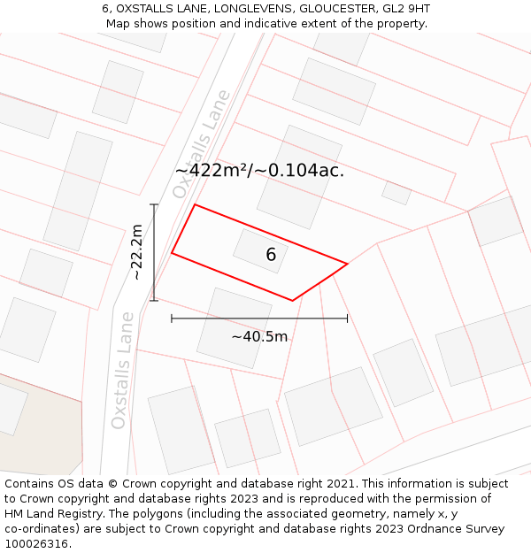 6, OXSTALLS LANE, LONGLEVENS, GLOUCESTER, GL2 9HT: Plot and title map