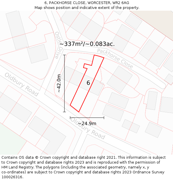 6, PACKHORSE CLOSE, WORCESTER, WR2 6AG: Plot and title map
