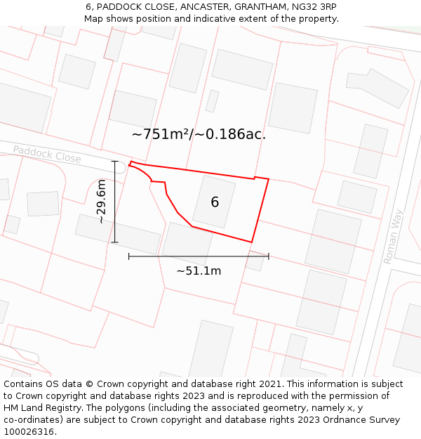 6, PADDOCK CLOSE, ANCASTER, GRANTHAM, NG32 3RP: Plot and title map