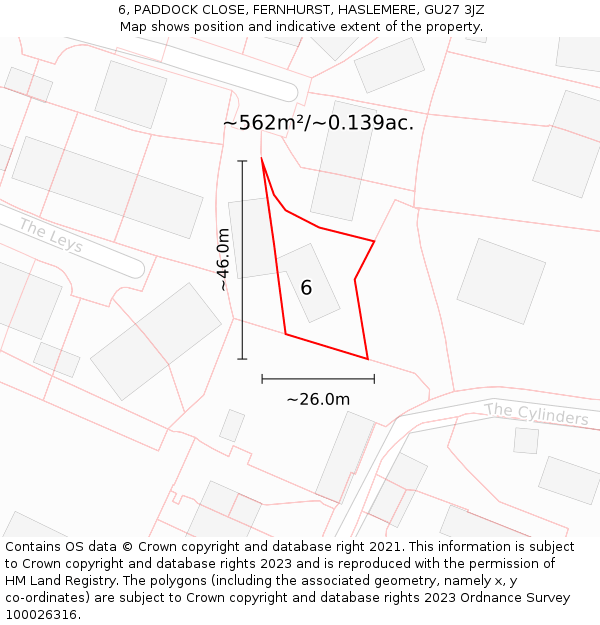 6, PADDOCK CLOSE, FERNHURST, HASLEMERE, GU27 3JZ: Plot and title map