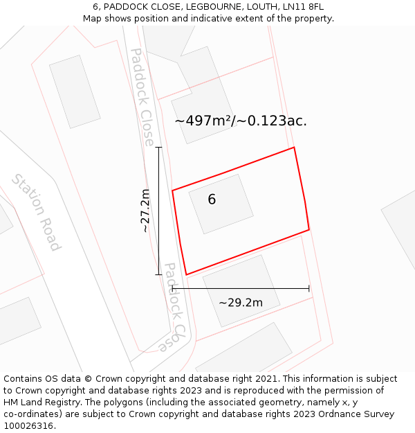 6, PADDOCK CLOSE, LEGBOURNE, LOUTH, LN11 8FL: Plot and title map