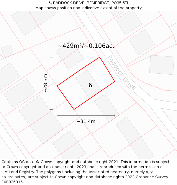 6, PADDOCK DRIVE, BEMBRIDGE, PO35 5TL: Plot and title map