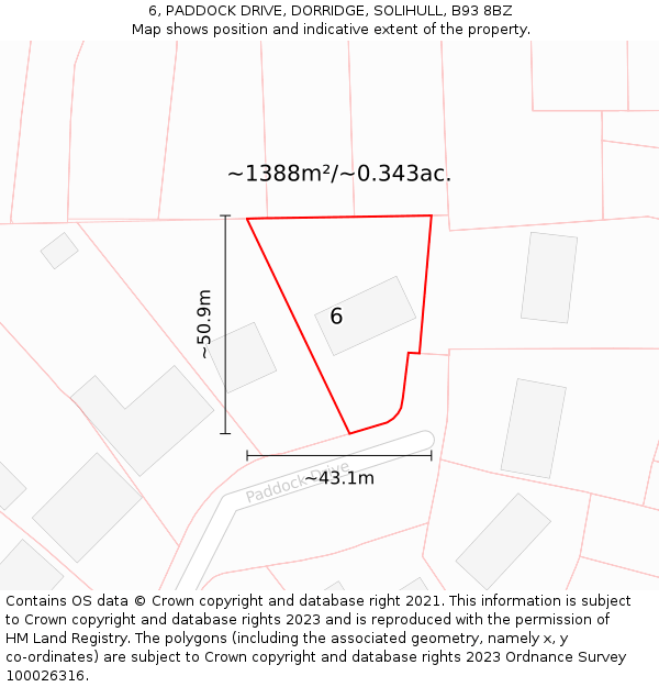 6, PADDOCK DRIVE, DORRIDGE, SOLIHULL, B93 8BZ: Plot and title map