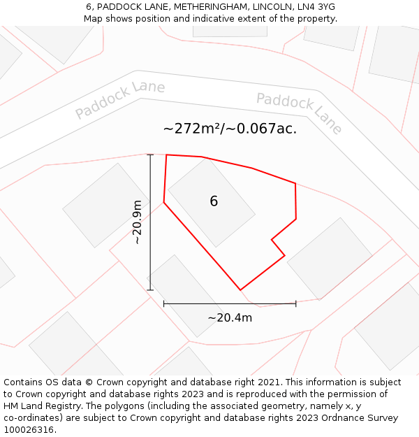 6, PADDOCK LANE, METHERINGHAM, LINCOLN, LN4 3YG: Plot and title map