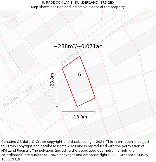 6, PADDOCK LANE, SUNDERLAND, SR3 2BX: Plot and title map