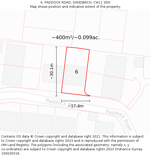6, PADDOCK ROAD, SANDBACH, CW11 3SN: Plot and title map
