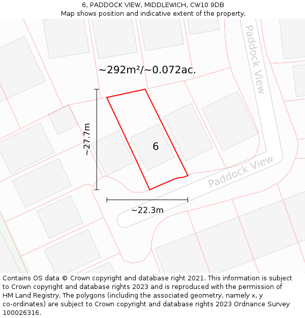 6, PADDOCK VIEW, MIDDLEWICH, CW10 9DB: Plot and title map