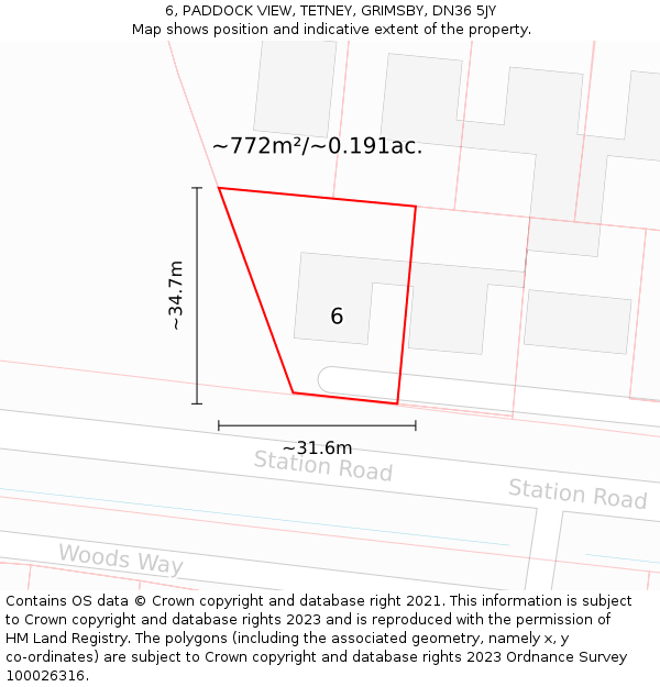 6, PADDOCK VIEW, TETNEY, GRIMSBY, DN36 5JY: Plot and title map
