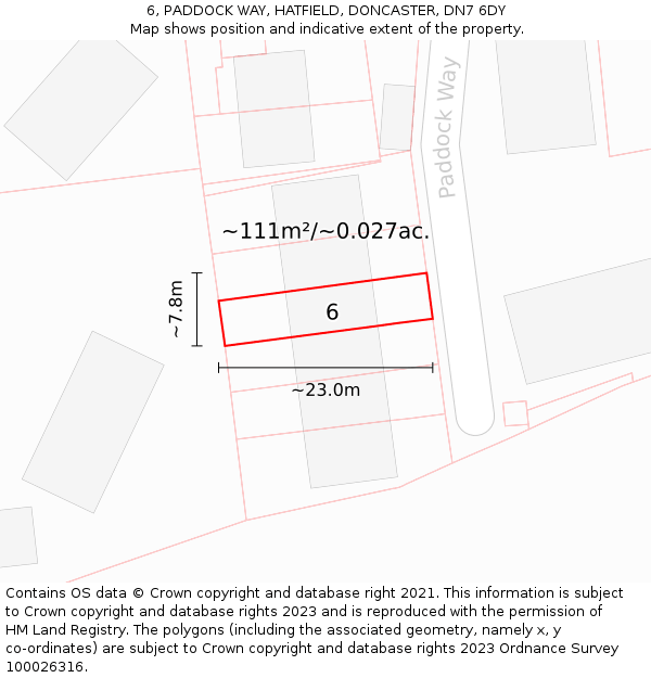 6, PADDOCK WAY, HATFIELD, DONCASTER, DN7 6DY: Plot and title map