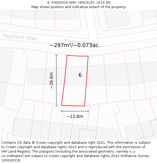 6, PADDOCK WAY, HINCKLEY, LE10 0FJ: Plot and title map