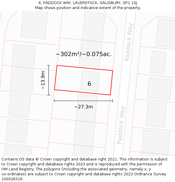 6, PADDOCK WAY, LAVERSTOCK, SALISBURY, SP1 1SJ: Plot and title map