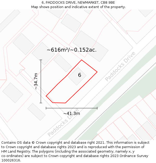 6, PADDOCKS DRIVE, NEWMARKET, CB8 9BE: Plot and title map