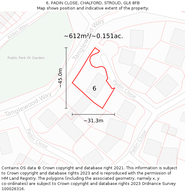 6, PADIN CLOSE, CHALFORD, STROUD, GL6 8FB: Plot and title map