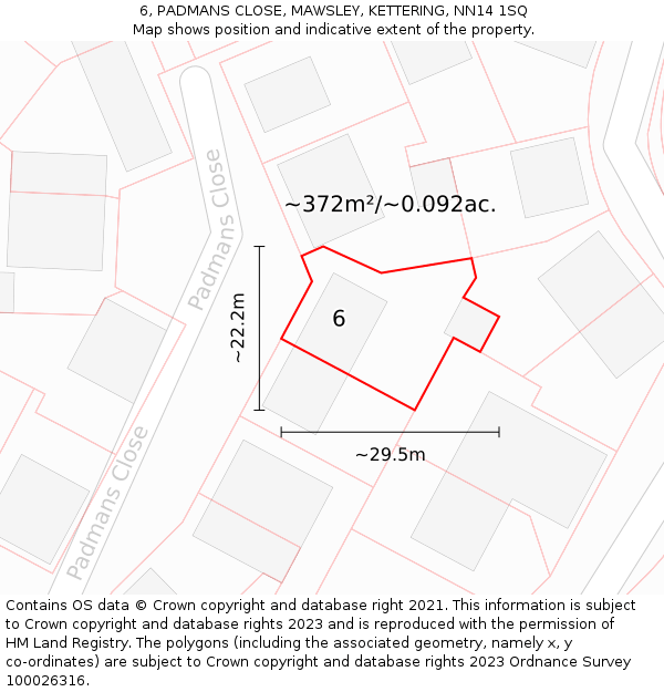 6, PADMANS CLOSE, MAWSLEY, KETTERING, NN14 1SQ: Plot and title map