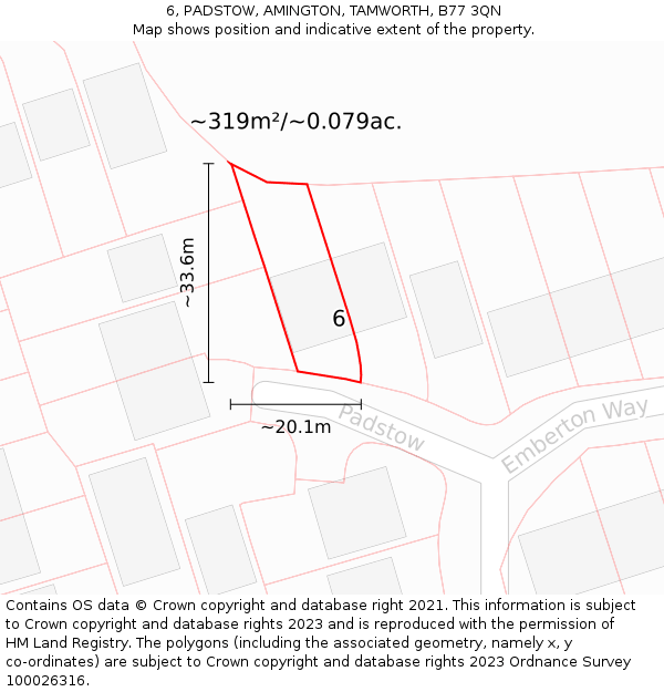6, PADSTOW, AMINGTON, TAMWORTH, B77 3QN: Plot and title map