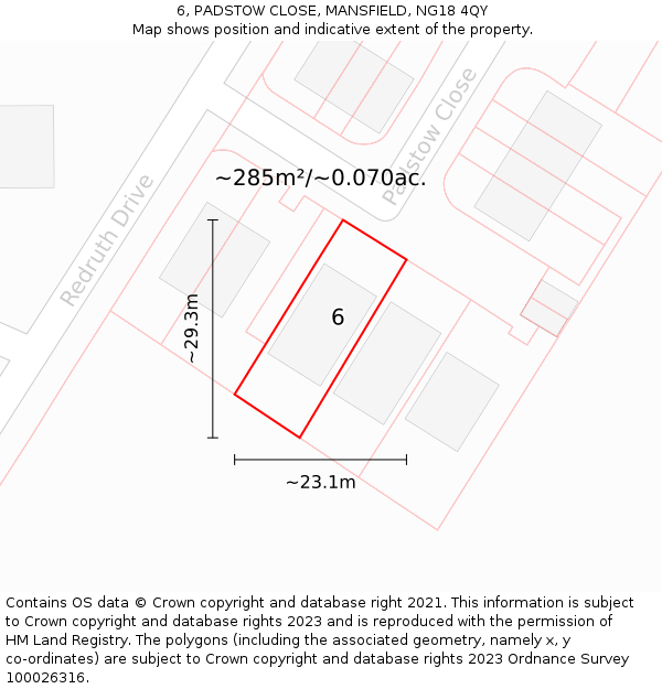 6, PADSTOW CLOSE, MANSFIELD, NG18 4QY: Plot and title map
