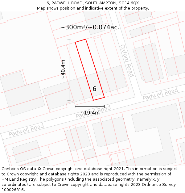 6, PADWELL ROAD, SOUTHAMPTON, SO14 6QX: Plot and title map