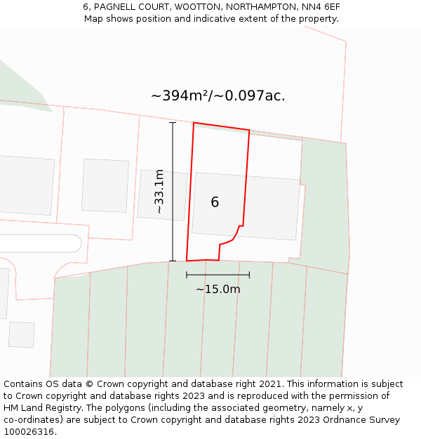 6, PAGNELL COURT, WOOTTON, NORTHAMPTON, NN4 6EF: Plot and title map