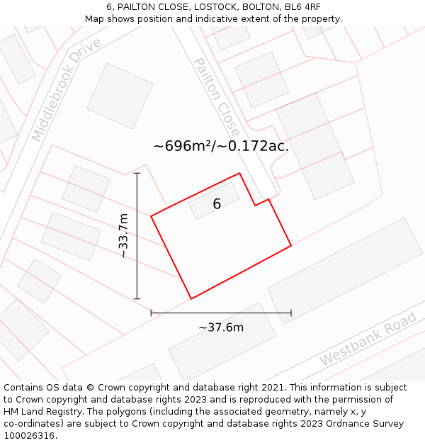 6, PAILTON CLOSE, LOSTOCK, BOLTON, BL6 4RF: Plot and title map