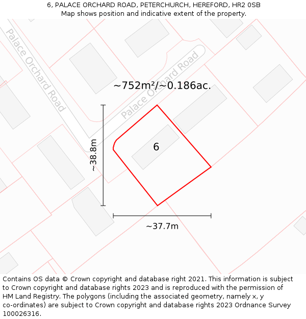 6, PALACE ORCHARD ROAD, PETERCHURCH, HEREFORD, HR2 0SB: Plot and title map