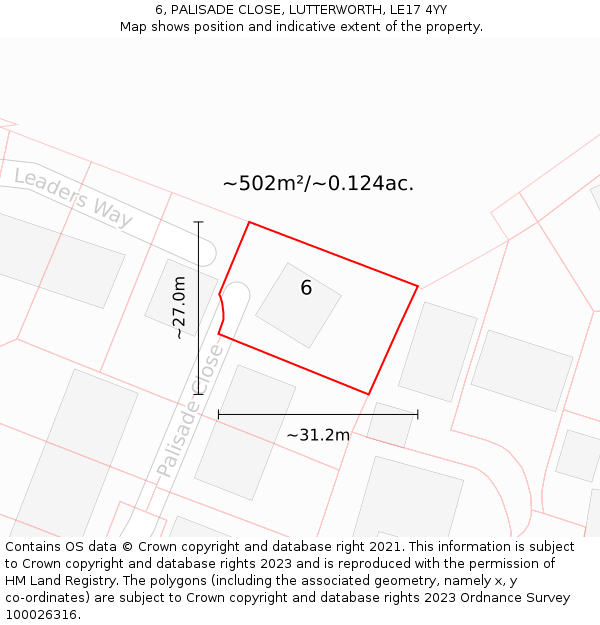 6, PALISADE CLOSE, LUTTERWORTH, LE17 4YY: Plot and title map