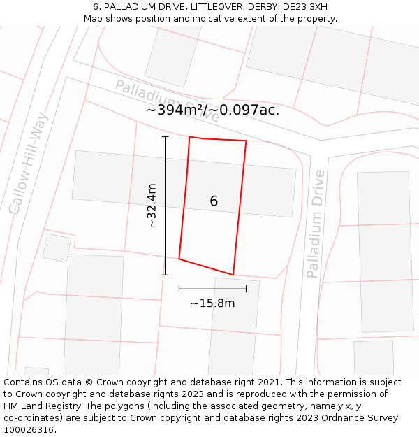 6, PALLADIUM DRIVE, LITTLEOVER, DERBY, DE23 3XH: Plot and title map