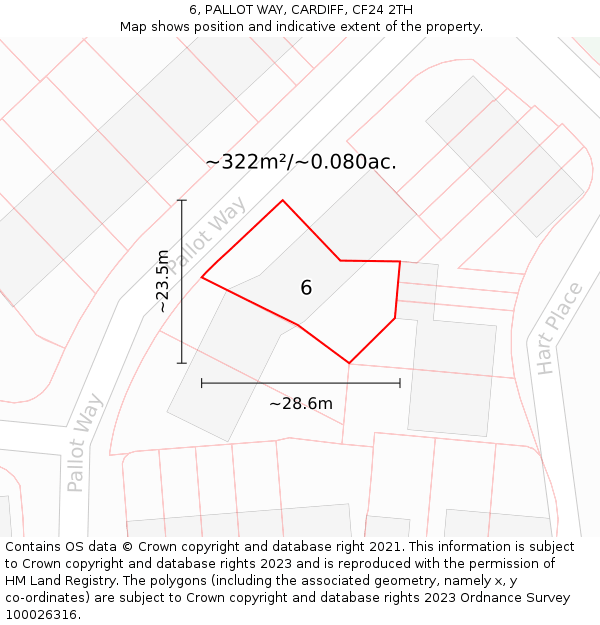 6, PALLOT WAY, CARDIFF, CF24 2TH: Plot and title map