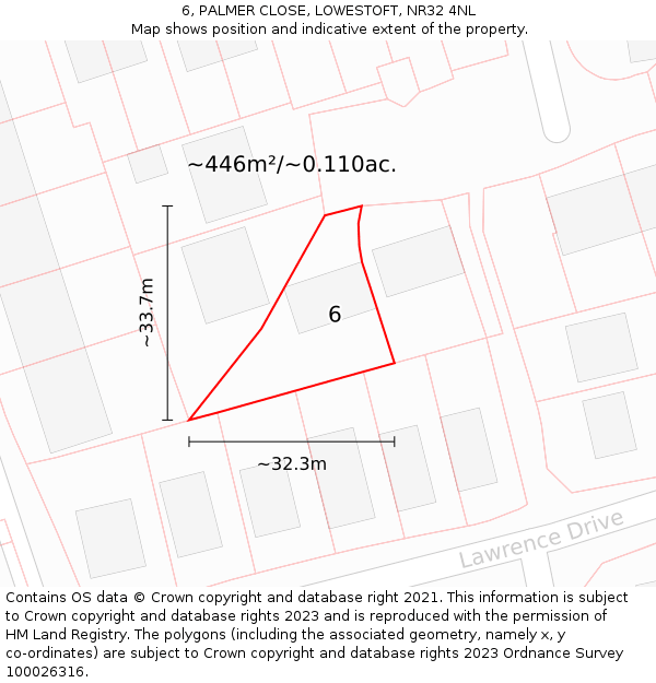 6, PALMER CLOSE, LOWESTOFT, NR32 4NL: Plot and title map
